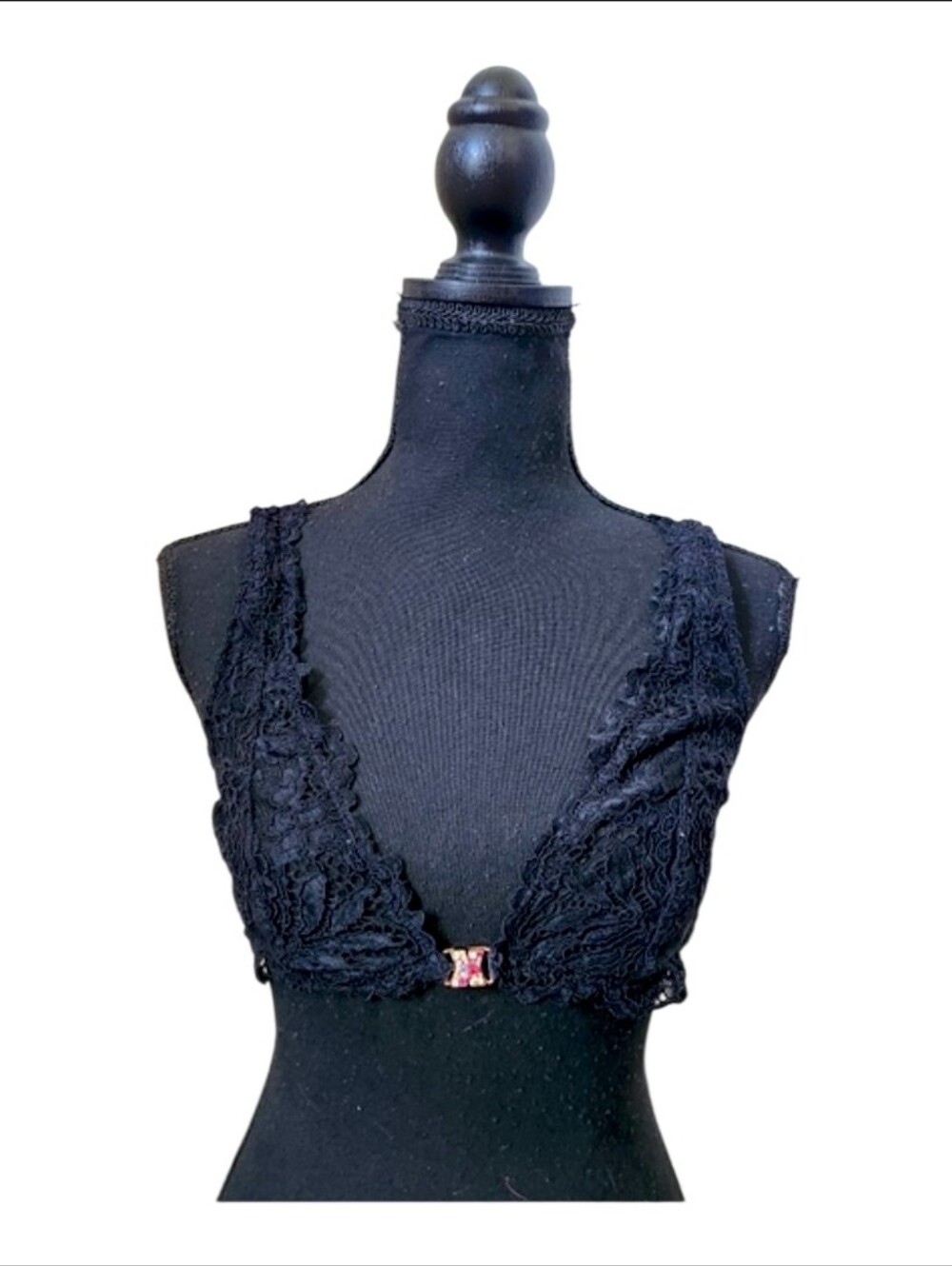 Savage X Fenty Black Lace Bra Bralette Front Close Unlined M